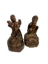 Pair of figural hand carved wooden Wood African pipe stand match holder ashtray picture