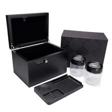 Wooden Stash Box with Lock - Includes 2 Glass Storage Jars and RemovableTray -  picture