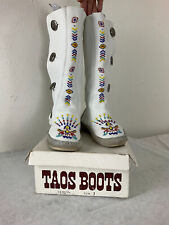 Vintage 1970s Taos White Leather Beaded Knee High Moccasin Boots Sz 7 picture