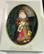 Krebs Glas Lauscha Ornament Santa Claus with Present Ornate Orig Box Hangtag picture