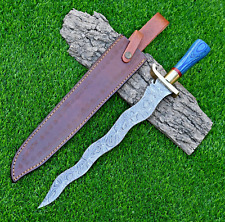 Flamberge Warrior Damascus Sword Custom Made - Hand Forged Damascus Steel 1704 picture
