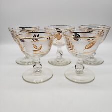 Libbey Lot of 5 Frosted Gold Autumn Leaf Tall Sherbet Champagne Stemmed Glass picture