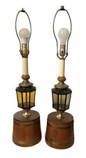 RARE Pair of Vintage 1960s Wood & Amber Color Glass Lamps- Carriage House picture