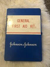 VTG Johnson and Johnson General First Aid Kit, Wall Mount Blue w/Contents, 1970s picture