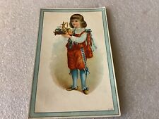 VICTORIAN BOY DRESSED IN RED & BLUE SERVING FOOD CARD picture