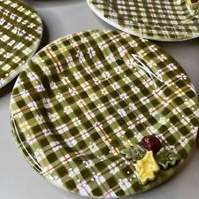 Vintage Two's Company Patti Cappell Hand Painted Acorn Plaid 4 Small Plates picture