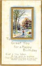 Vtg Postcard Birthday Greetings C1910s Woodland Scene Embossed Gilt Posted 1911 picture