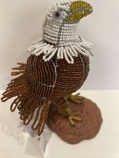 Bald Eagle Beaded Statue On Rock Base Grass Roots BeadWorx Eagle Sitting 8” picture