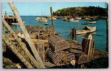 Pemaquid Point Wharf Lobster Traps Shacks Boats New Harbor ME C1960 Postcard H22 picture