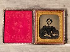 Young Woman With Black Dress & Good Gold Antique 1/6 Plate Daguerreotype Photo picture