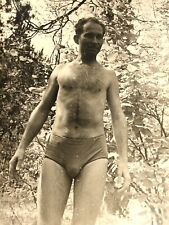 1960s Shirtless Slim Guy Trunks Bulge Hairy chest Gay int Vintage Photo picture