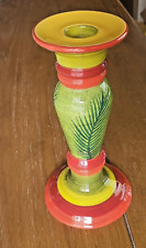 Department 56 Artisan Multicolor Stripe Taper Ceramic Candlestick Palm Leaf picture