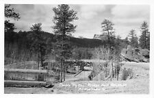 Custer South Dakota~Roadside Log Fence Along Double Pigtail Bridge~1950s RPPC picture
