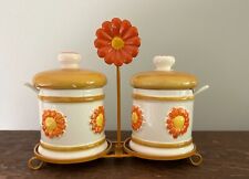 Vintage daisy sunflower condiment set with spoons & carrier retro style kitchen picture