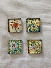 4 Vintage Japanese Chiogami Yellow Floral Square Tile Magnets Handmade picture
