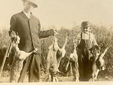 C1910 RPPC Hunting Posting  Man&Boy W Shotgun Huge Rabbits + Duck VELOX Postcard picture