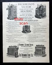 1892 Antique LARGE Full-Page Print Ad ~ RICHMOND STOVE CO ~ NORWICH, CT picture