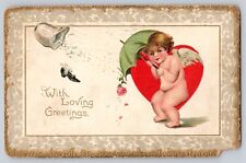 Postcard Tucks Valentine's Day Cupid With Umbrella Heart Rose Rice Shoe picture