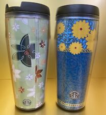 Starbucks Travel Mug Tumblers Set Of 2 Spring Style 2002 Blue & 2005 Green W/lid picture