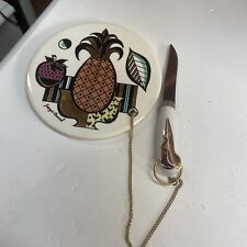 vintage george briard signed cheese fruit W/ knife trivet plate set pineapple  picture