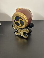 Japanese Miniature Taiko Drum Display Vtg Stand Black Brown Gold picture