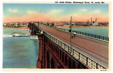 Eads Bridge Mississippi River St Louis Missouri Steamboat Linen Postcard  picture
