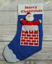 Vintage Russ Berrie 3D Santa Stocking Christmas Holiday Chimney Blue Red  picture