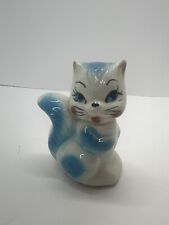 Vintage Cat Figure Blue And White Blue Eyes Hand Painted Retro Ceramic Japan picture