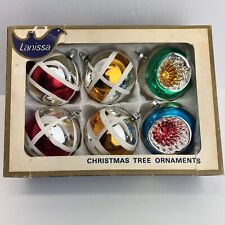 6- Shiny Brite Lanissa West Germany Round Stipe & Indent Christmas Ornaments MCM picture