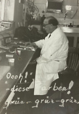 Man In Lab Coat Looking At Photos German B&W Photograph 3.5 x 5 picture