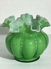 Fenton Art Glass - Ivy Green Beaded Melon Double Ruffle Vase  - 5 ” x 6 