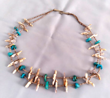 Zuni 2 Strands 14 Turquoise Nuggets Carved Shell 32 Birds Fetish Necklace 30
