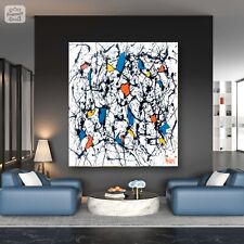 Sale Abstract Blue Red HANDMADE Painting Framed 24