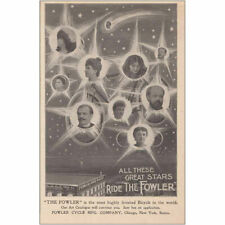 1896 Fowler Bicycle: All These Great Stars Ride the Fowler Vintage Print Ad picture