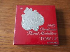 NISB 1989 Towle Floral Series Sterling Christmas Ornament Pendant Medallion NEW picture