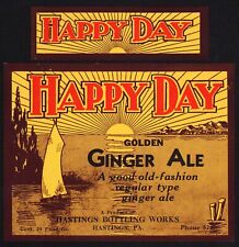 Vintage soda pop bottle label HAPPY DAY GINGER ALE Hastings PA unused n-mint picture