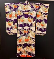 Japanese Kimono pure silk Purple Ceremony Gorgeous Luxury Antique Bathrobe Art picture