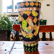 Vintage Wooden Chicken Rooster Sunflower Vase Planter Handpainted picture