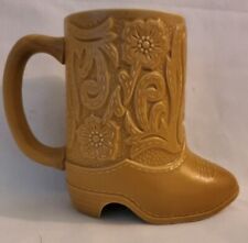 Vtg Ceramarte Brazil Western Cowboy Boot Coffee Mug Planter Embossed Camel Brown picture
