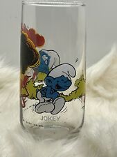 Jokey Smurf Drinking Glass 1982 Peyo Wallace Berrie & Co 6 Inch Vintage Hardee's picture