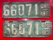 Original Matching Pair of 1921 Oregon Car Vehicle License Plates 66071 ORE 1921 picture