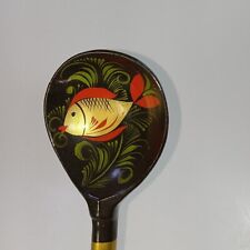 USSR Laquered Russian Khokhloma Hand Painted Wooden Serving Spoon Golden Fish picture