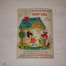 Vintage Hallmark Girl's Valentine punch out card tea party picture
