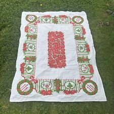 Vintage 60s/70s Christmas Poinsettia Wreath Themed Large Table Cloth 67 X 50” picture