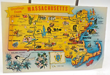 MA-Massachusetts, Scenic Map Greetings, Landmarks, Vintage Postcard picture