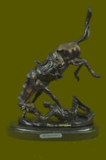 Frederic Remington Marble Base Cowboy Deco Art Handcrafted Bronze Wicked Pony NR picture