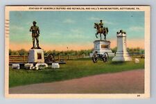 Gettysburg PA-Pennsylvania, Statues Buford And Reynolds, Vintage c1949 Postcard picture