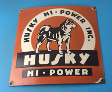 Vintage Husky Gasoline Sign - Hi Power Gas Motor Oil Pump Porcelain Sign picture