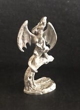 Pewter Winged DRAGON Roaring Fantasy Mystical Silver Metal Statue Figurine U picture