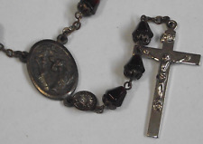 Vtg garnet red glass bead chaplet rosary St Saint Rita pray for us medal picture
